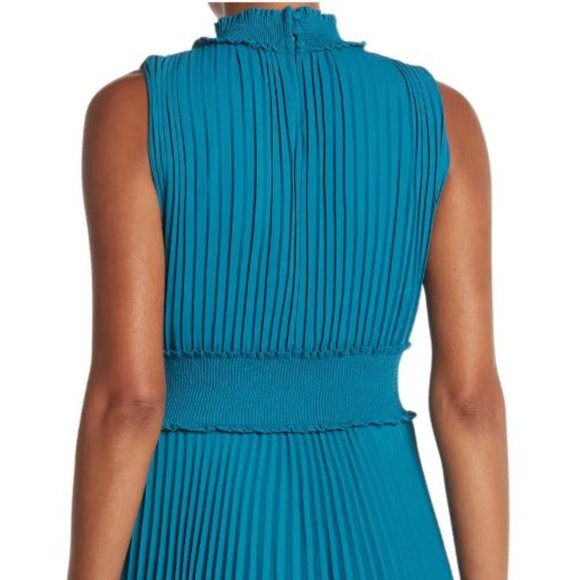Nanette Nanette Lepore Teal Smocked Neck Pleated Sleeveless Dress 10 - Picture 5 of 15